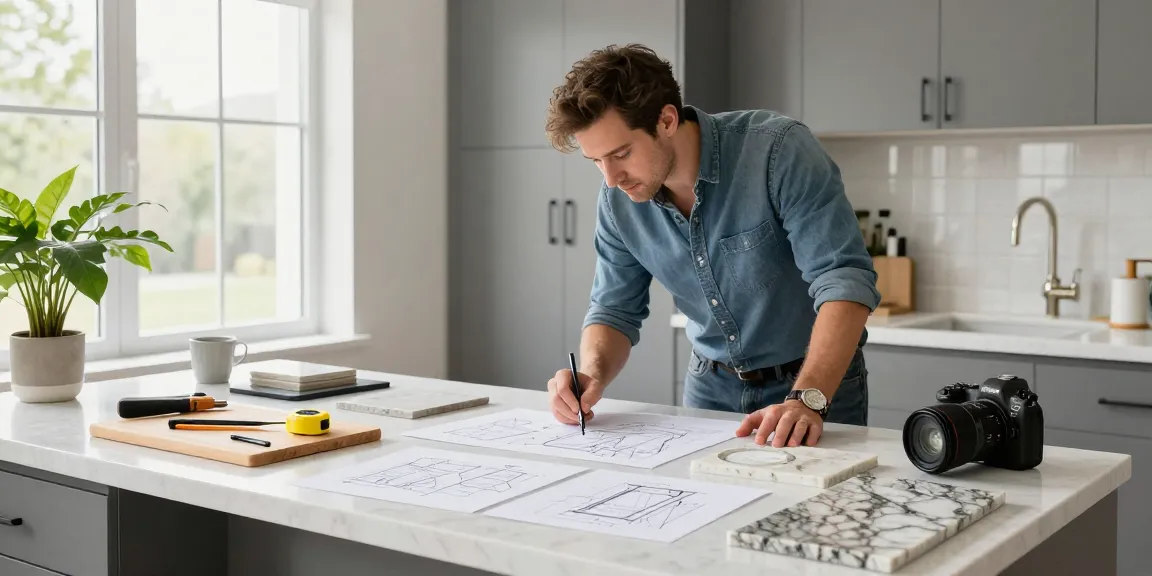 Custom bathroom countertops Hamilton shown in a bright kitchen with designer, quartz samples, and natural light.