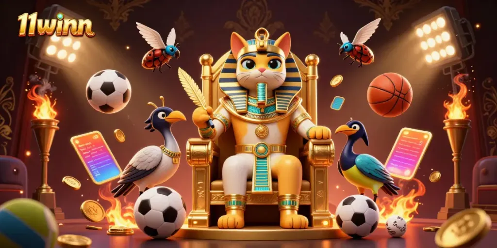 Engage in thrilling gameplay at 11winn with dynamic sports betting elements and vibrant casino characters.