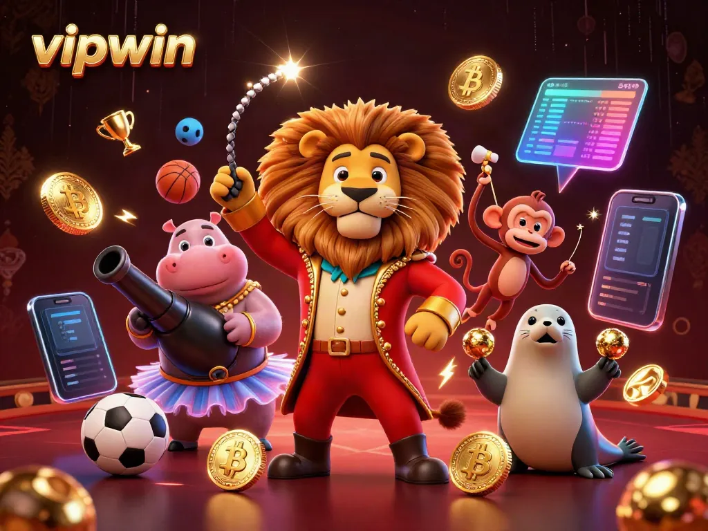 Engage in thrilling betting adventures at vipwin with vibrant cartoon characters and crypto elements.