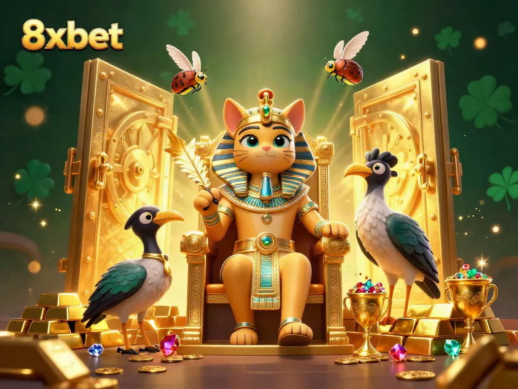 Experience the excitement of 8xbet with a dynamic scene of riches and detailed characters from ancient mythology.